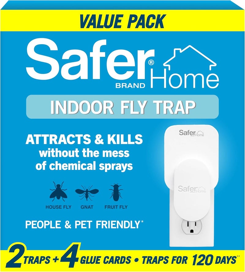 Safer Home Indoor Plug-in Fly Trap - SH502-2R4SR - Effective Fruit Fly Traps for Indoors, Gnat Traps for House Indoor, 400 Sq Ft Protection - Style: 2 Devices + 4 Glue Cards - Image 1